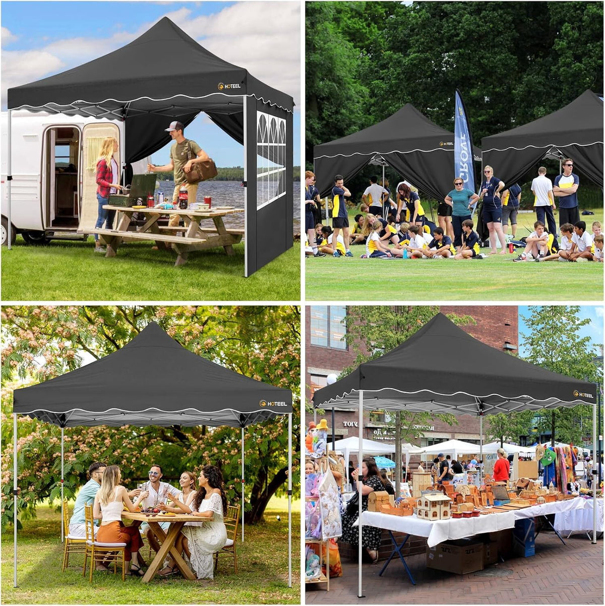 10' x 10' Pop up Canopy Party Tent with 4 Removable Sidewalls, Wave Eave Outdoor Waterproof Patio Gazebo Tent with Carry Bag, Backyards Camping Picnics, Black
