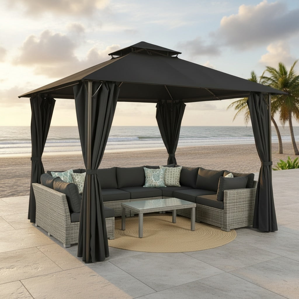 Outdoor Gazebo,10x10 Outdoor Canopy with Removable sidewalls, Shade Tent for Party, Backyard, Patio Lawn & Garden,Black