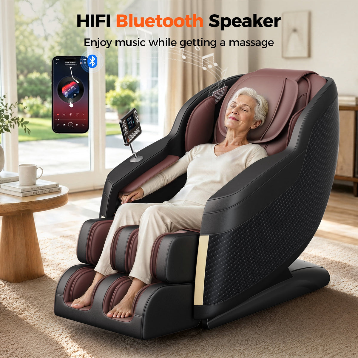 4D Massage Chair Full Body, Zero Gravity Massage Chair with Heat and Foot Massage with Airbags, Kneading, Bluetooth, LCD Touch Control - Brown