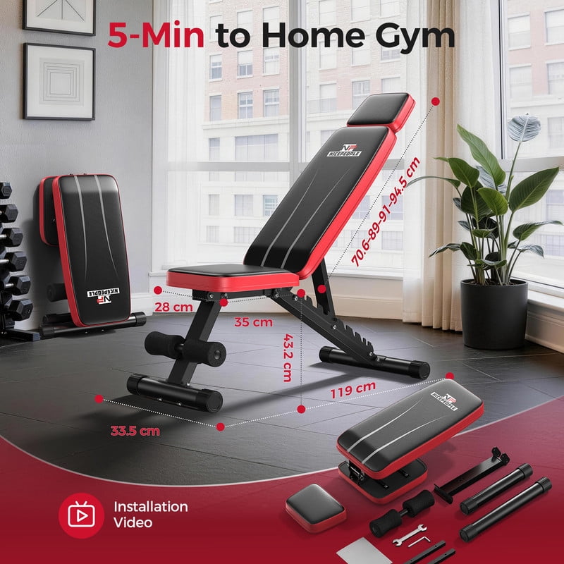 Adjustable Weight Bench with Headrest，Dual-Support Workout Bench with 10 Backrests and 660LBS Weight Capacity