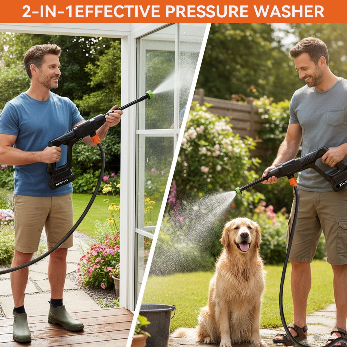 Cordless Pressure Washer, 500PSI Electric Power Washer, Portable Power Washer with 6-in-1 Adjustable Nozzle, Power Cleaner with 16.4ft Hose for Cars/Patios