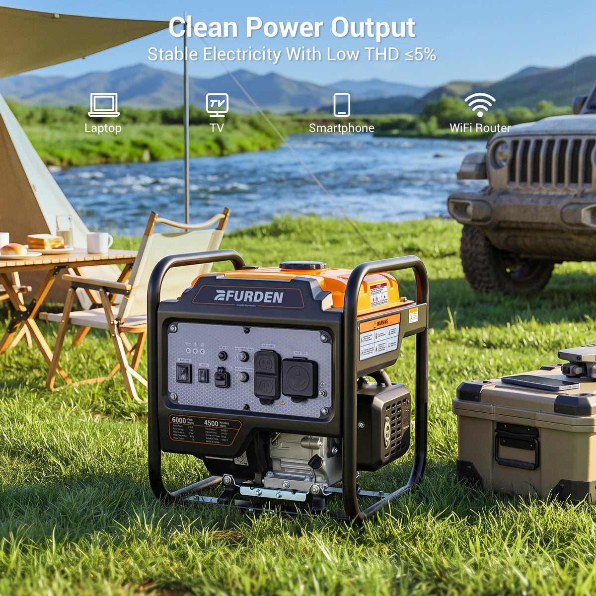 6000W Portable Inverter Generator, Open Frame Generator Gas Powered for Home Backup and Camping, ECO Mode, RV Ready, Low Noise