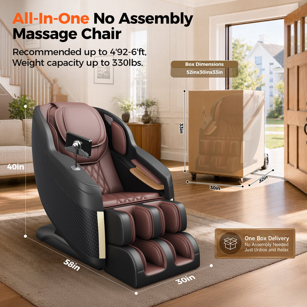 4D Massage Chair Full Body, Zero Gravity Massage Chair with Heat and Foot Massage with Airbags, Kneading, Bluetooth, LCD Touch Control - Brown
