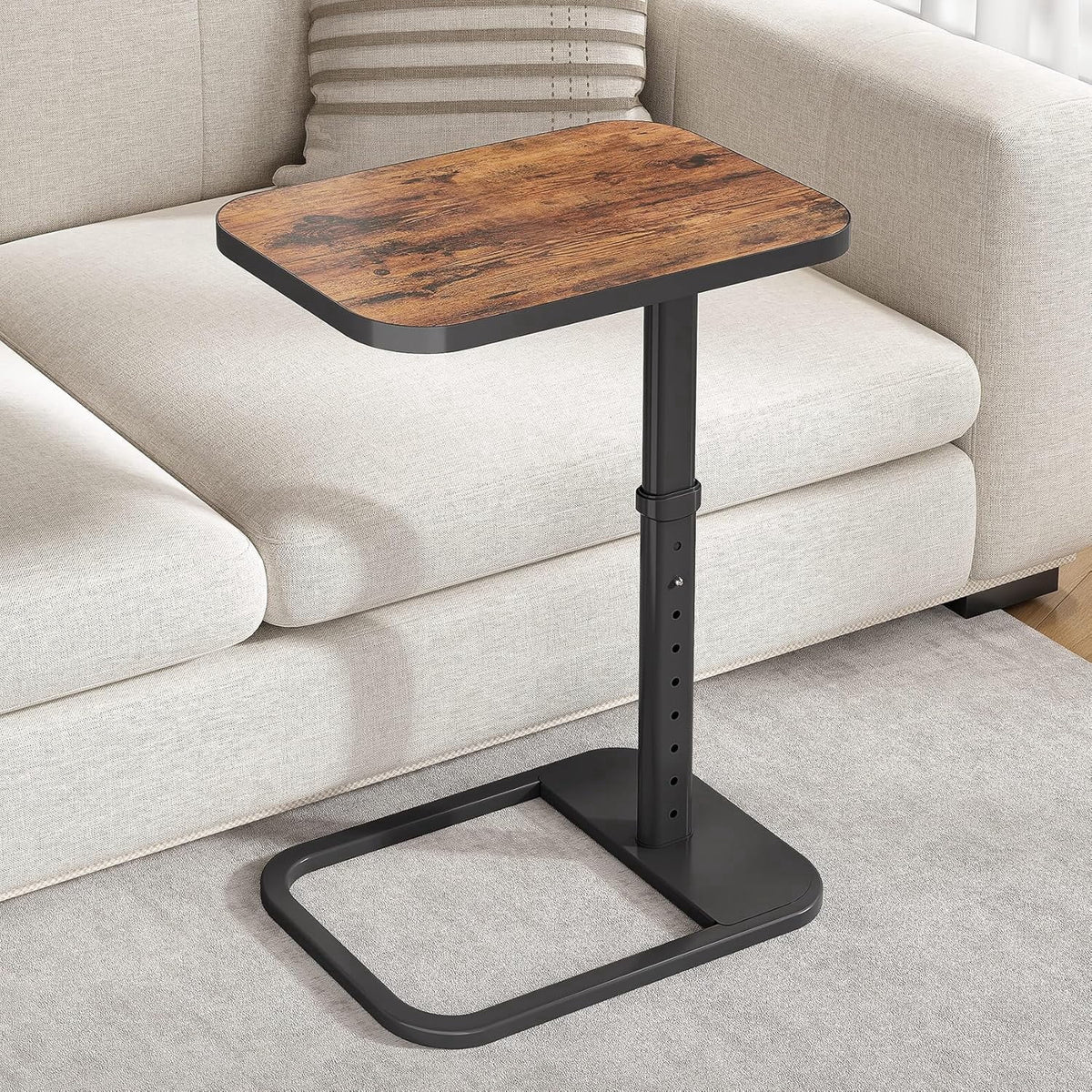 C-Shaped End Table with Adjustable Height, Flip-Top & Rounded Metal Corners, Portable TV Tray Side Table for Bedroom, Office & Compact Space
