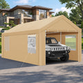 10x20ft Carport Heavy Duty, Portable Car Garage with Built-in Sandbags, Waterproof Car Canopy for Truck, Boat, SUV with All-Season Tarp, Khaki