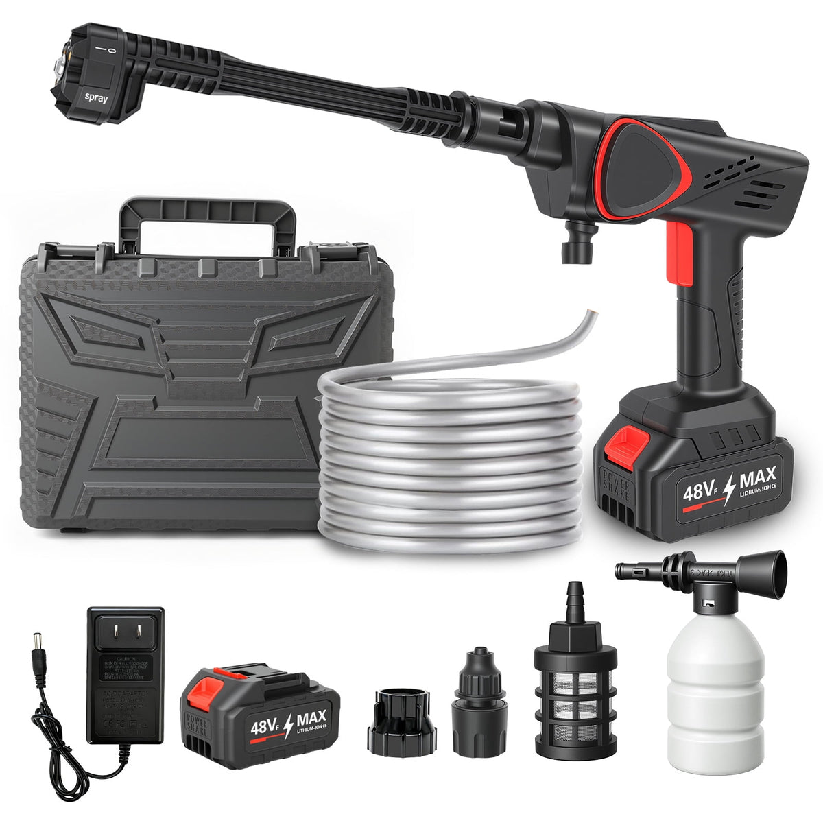 Cordless Portable Washer, 970 PSI Battery Pressure Washer with 6-in-1 Nozzle, 4.0Ah Battery&Charger