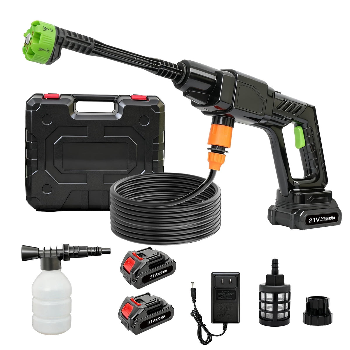 Cordless Pressure Washer, 500PSI Electric Power Washer, Portable Power Washer with 6-in-1 Adjustable Nozzle, Power Cleaner with 16.4ft Hose for Cars/Patios