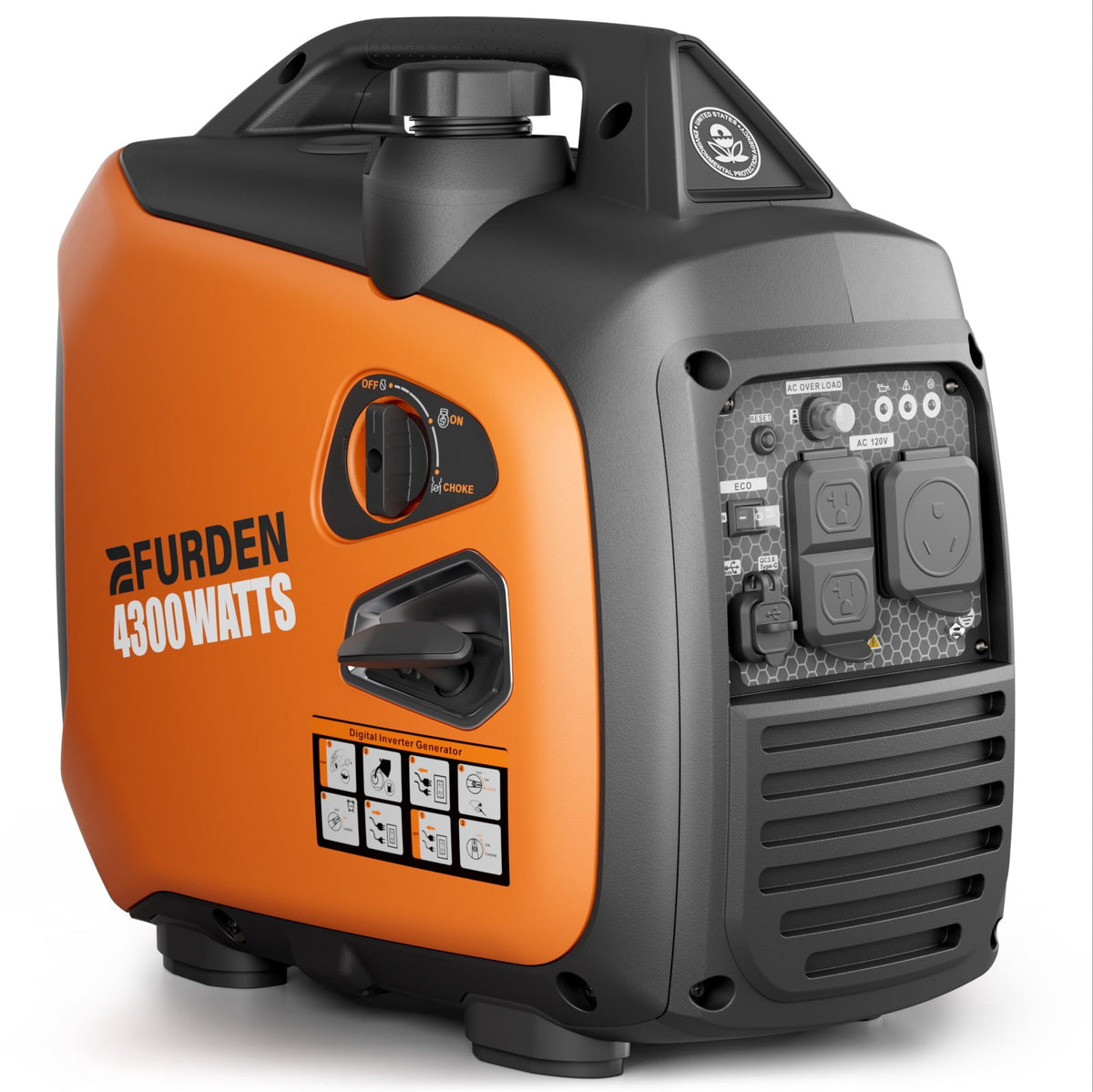 4300W Portable Inverter Generator, Gas Generator for Outdoor Camping and Home Backup Use, Super Quiet Low Oil Shutdown, ECO Mode