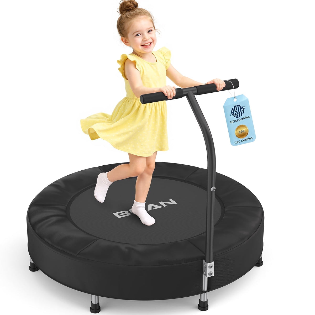 SP1 Spring Trampoline, 36" ASTM Certified Toddler Trampoline with Handle for Kids Ages 1-6, Black