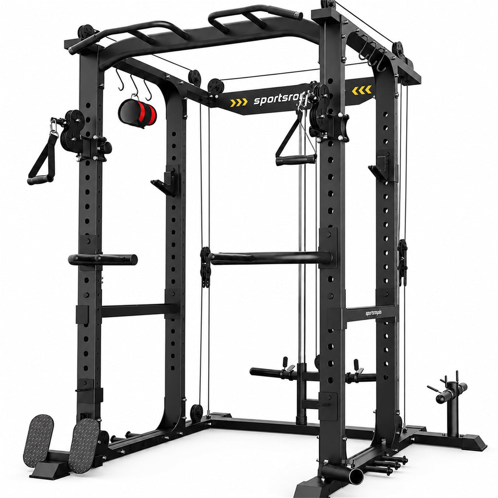 Power Rack, Multi Functional Power Cage with Cable Crossover System, LAT Pulldown, Squat Rack, Pull Up Bar, Dip Station, Home Gym Strength Training Equipment, Black