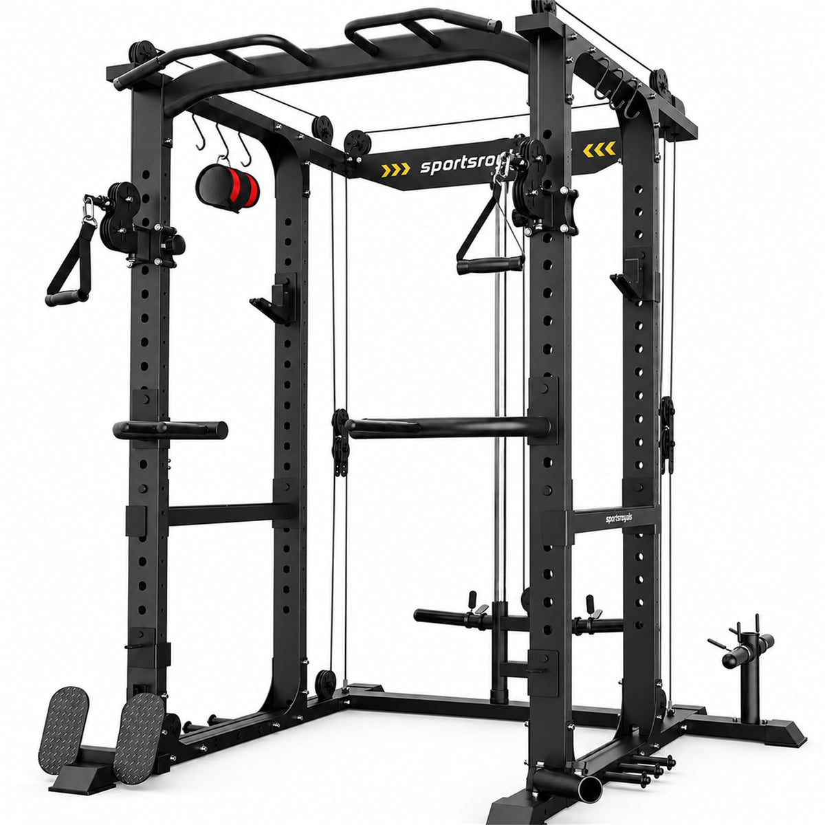 Power Rack, Multi Functional Power Cage with Cable Crossover System, LAT Pulldown, Squat Rack, Pull Up Bar, Dip Station, Home Gym Strength Training Equipment, Black