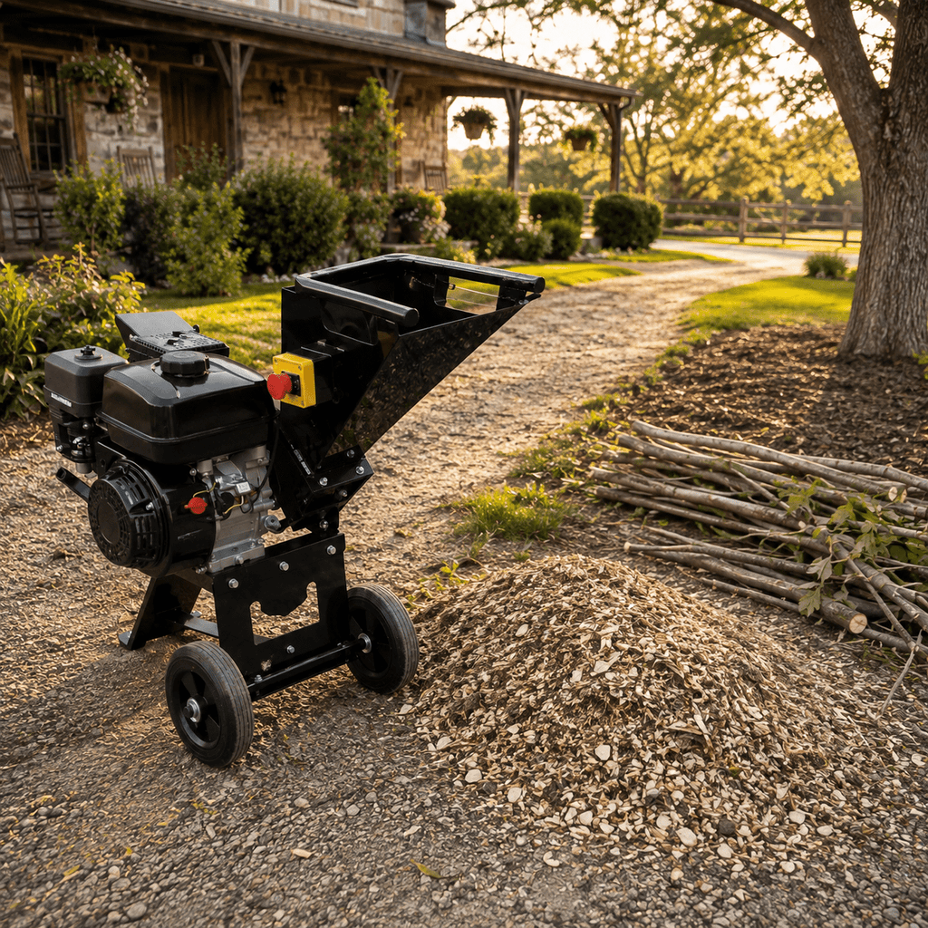 Gas Wood Chipper Machine, Heavy Duty Branch Shredder with High Performance Cutting System, Portable Gas Powered Mulcher for Farm, Property and Landscaping Use