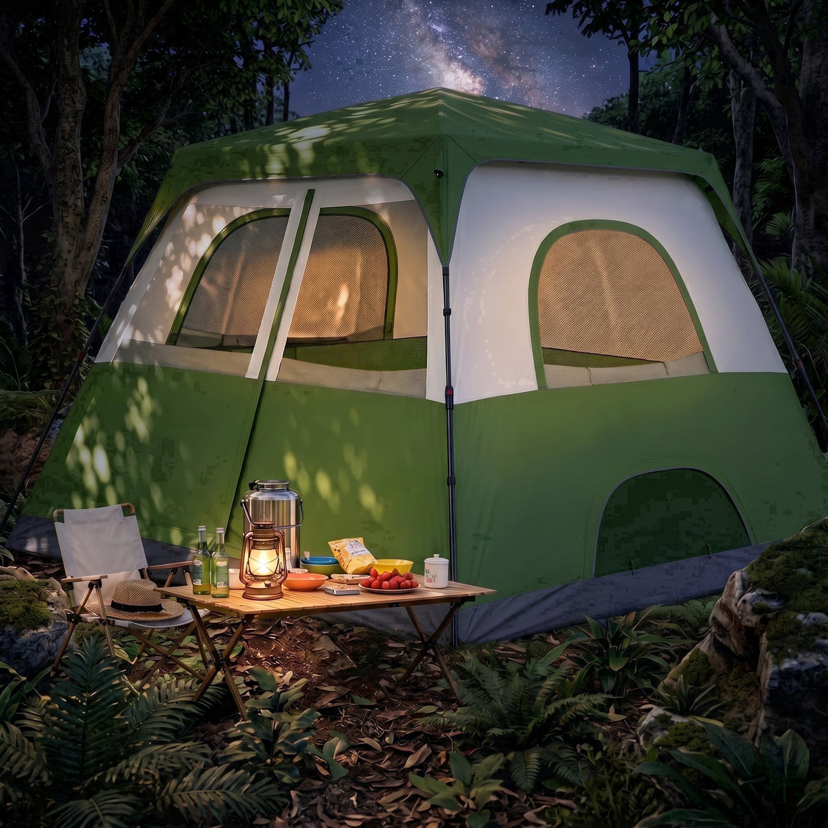 HOTEEL 8-10 Person Camping Tent, Easy Setup Waterproof Windproof Backpacking Tent with Removable Rainfly, Lightweight Portable Outdoor Family Tents for Camping, Travel, Fishing, Hiking, Green