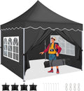 10' x 10' Pop up Canopy Party Tent with 4 Removable Sidewalls, Wave Eave Outdoor Waterproof Patio Gazebo Tent with Carry Bag, Backyards Camping Picnics, Black