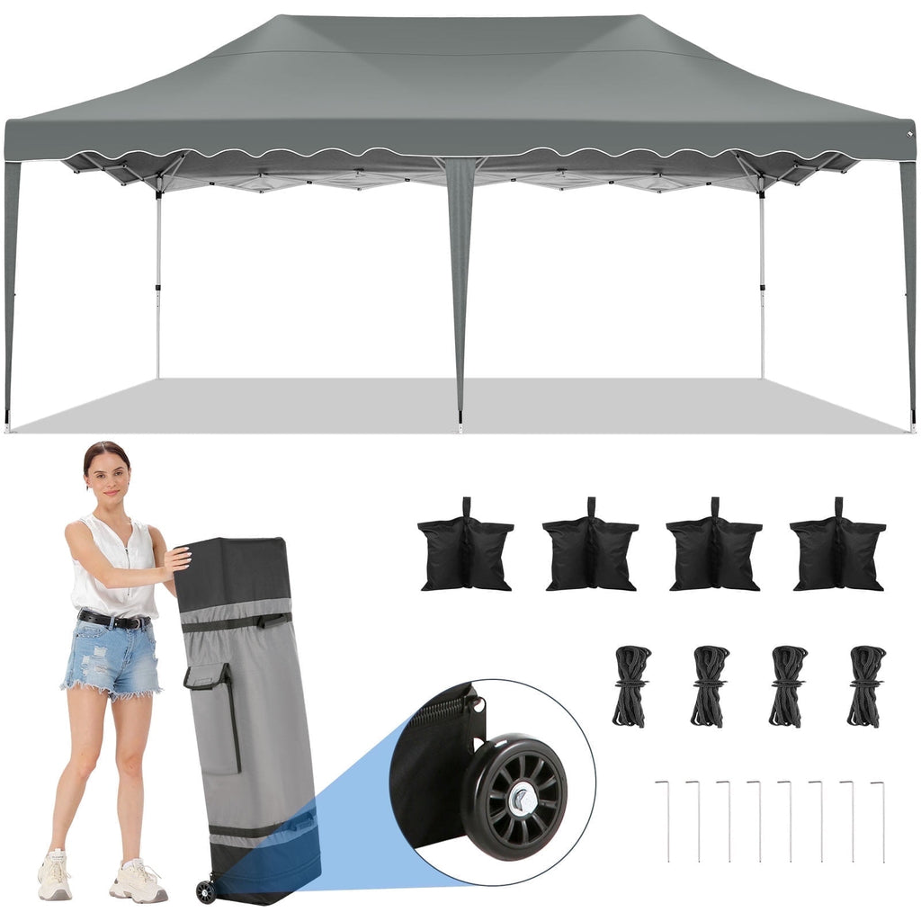 10'x 20' Pop up Canopy Tent, Commercial Heavy Duty Canopy Portable Shelter for Patio Picnic Gazebo Party Wedding, Gray