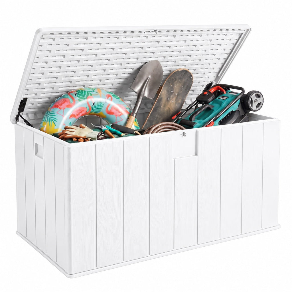 Winice 150 Gallon Outdoor Patio Box Deck Polyethylene Storage Box Backyard,Waterproof Deck Box, White