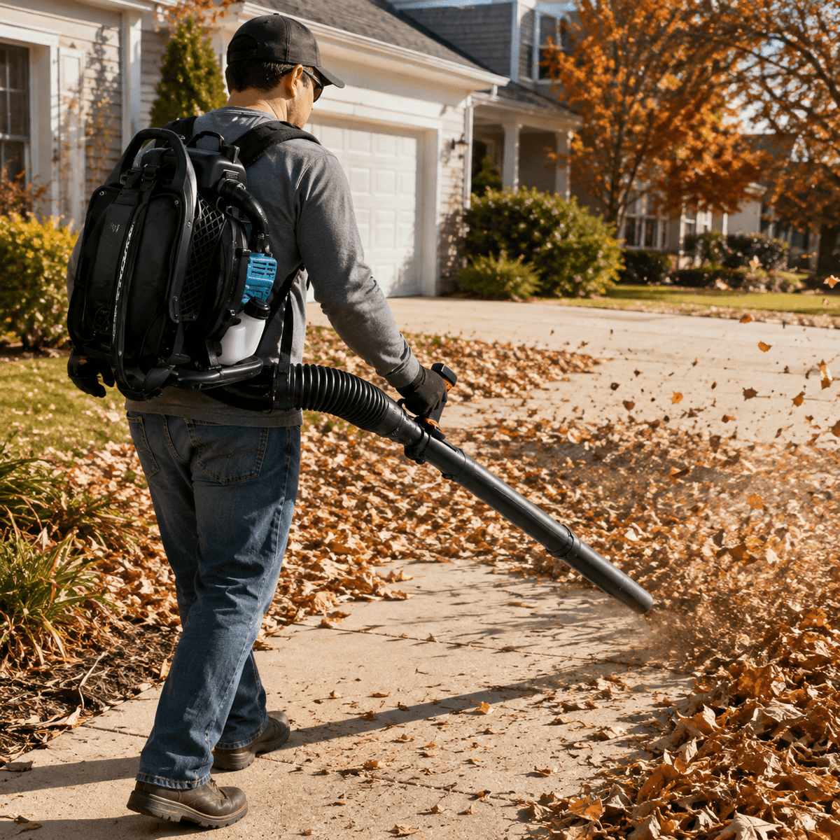 Gas Backpack Blower for Yard Cleanup, 75.6CC 2-Cycle Leaf Blower with Comfortable Harness, Adjustable Tube, Powerful Airflow for Leaves, Grass, Driveways and Outdoor Maintenance