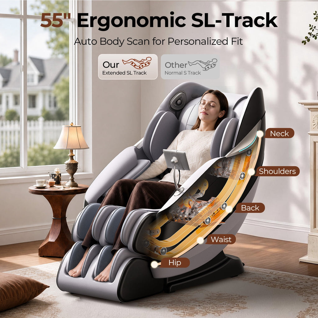 4D Massage Chair with APP Control,55" SL Track,3 Zero Gravity Modes,Leather