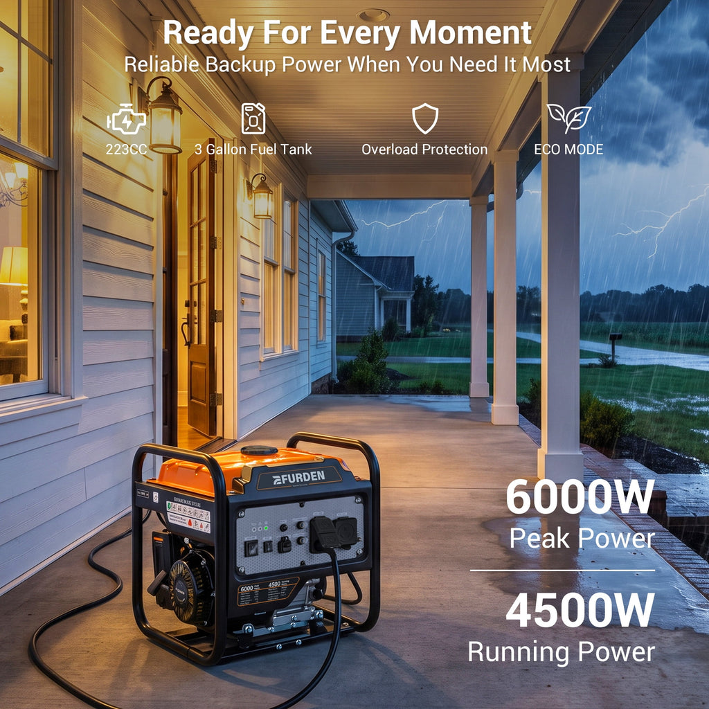 6000W Portable Inverter Generator, Open Frame Generator Gas Powered for Home Backup and Camping, ECO Mode, RV Ready, Low Noise