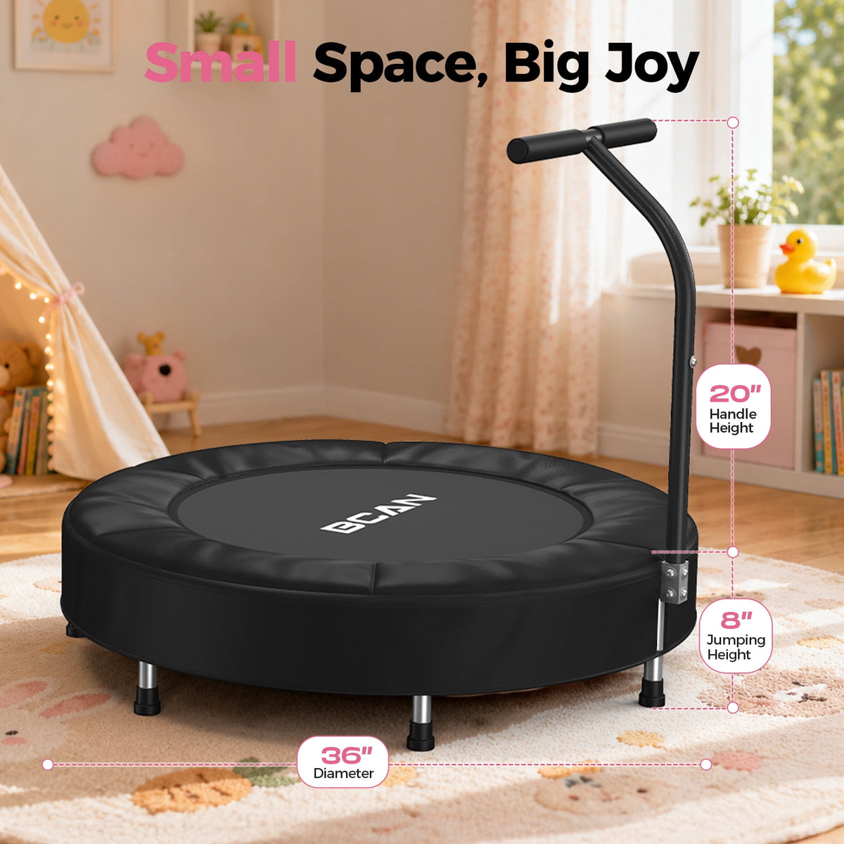 SP1 Spring Trampoline, 36" ASTM Certified Toddler Trampoline with Handle for Kids Ages 1-6, Black
