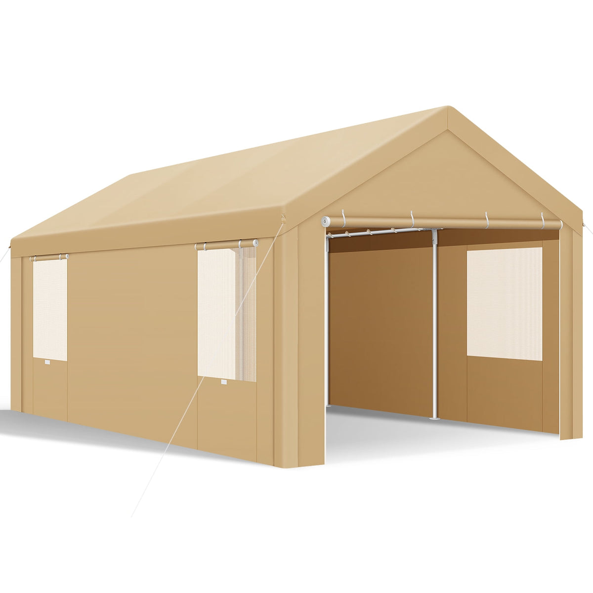 10x20ft Carport Heavy Duty, Portable Car Garage with Built-in Sandbags, Waterproof Car Canopy for Truck, Boat, SUV with All-Season Tarp, Khaki