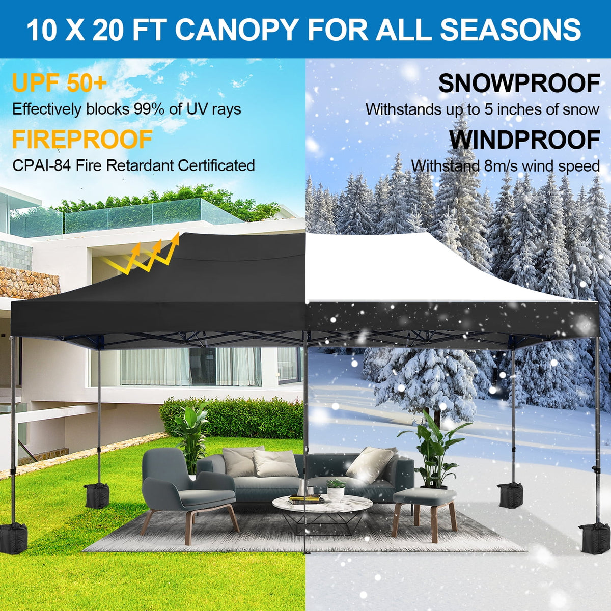 10x20 FT EZ Pop Up Canopy Anti-UV Waterproof Outdoor Tent Portable Party Commercial Instant Canopy Shelter Height Adjustable Tent Gazebo with 6 Removable Sidewalls, 4 Sandbags, Roller Bag