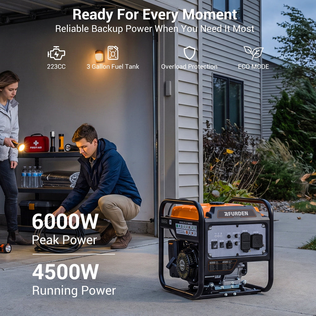 6000W Inverter Generator, Gas Generator for Home Backup and Outdoor Camping