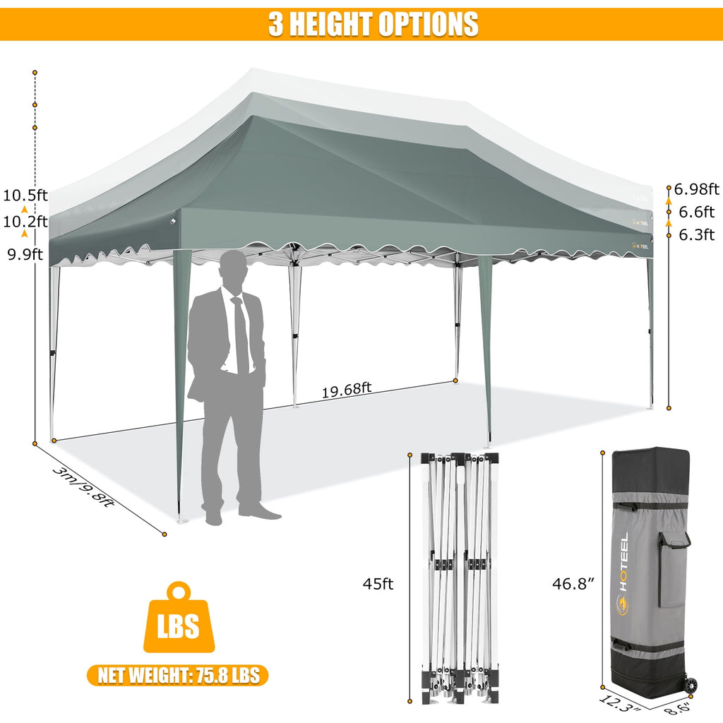 10'x 20' Pop up Canopy Tent, Commercial Heavy Duty Canopy Portable Shelter for Patio Picnic Gazebo Party Wedding, Gray