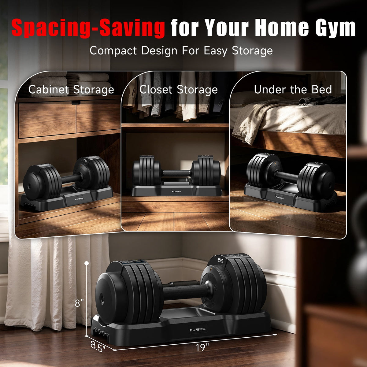 55lb Adjustable Dumbbell,5-in-1 Quick-Select Weights Dumbbell with Non-Slip Handle for Home Gym