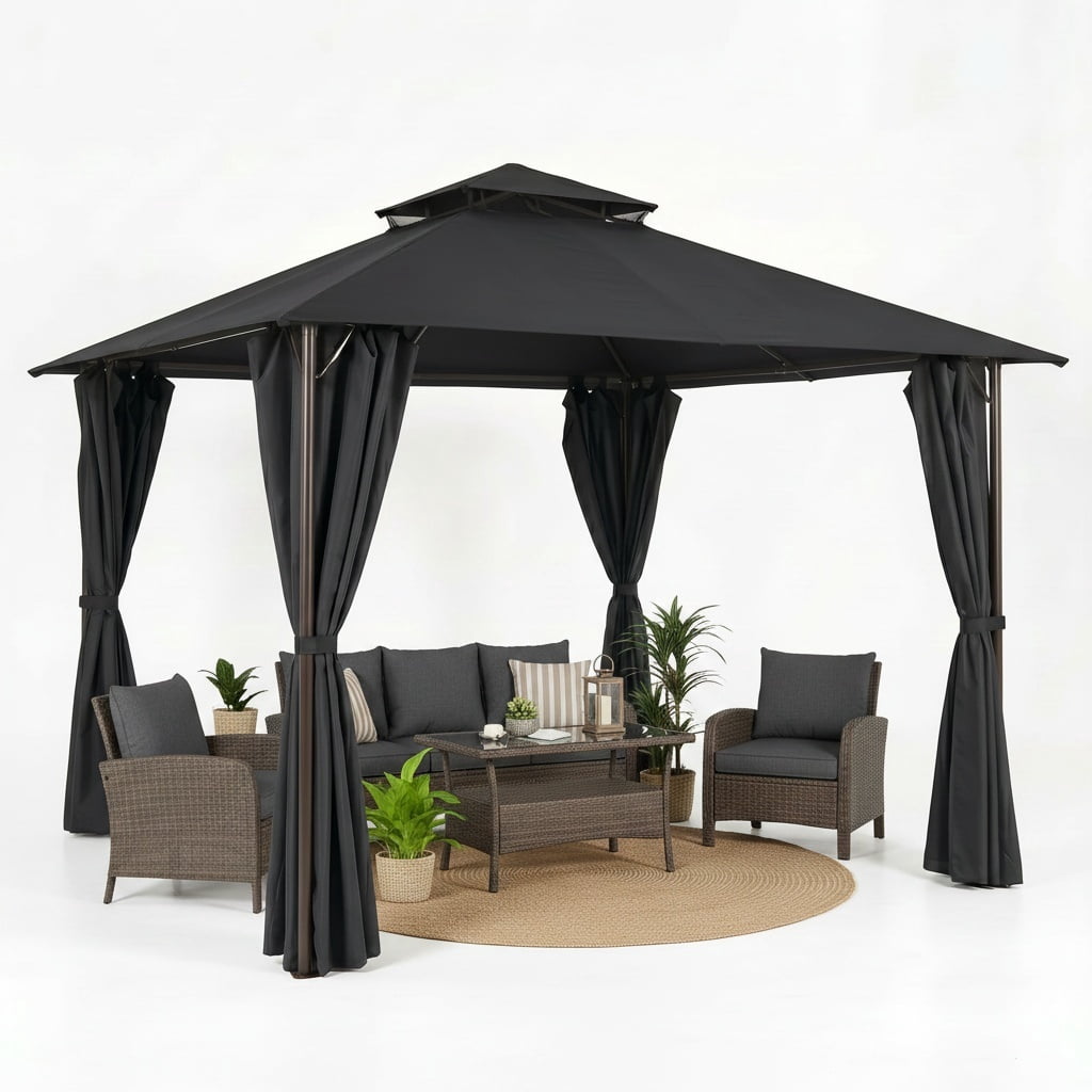 Outdoor Gazebo,10x10 Outdoor Canopy with Removable sidewalls, Shade Tent for Party, Backyard, Patio Lawn & Garden,Black