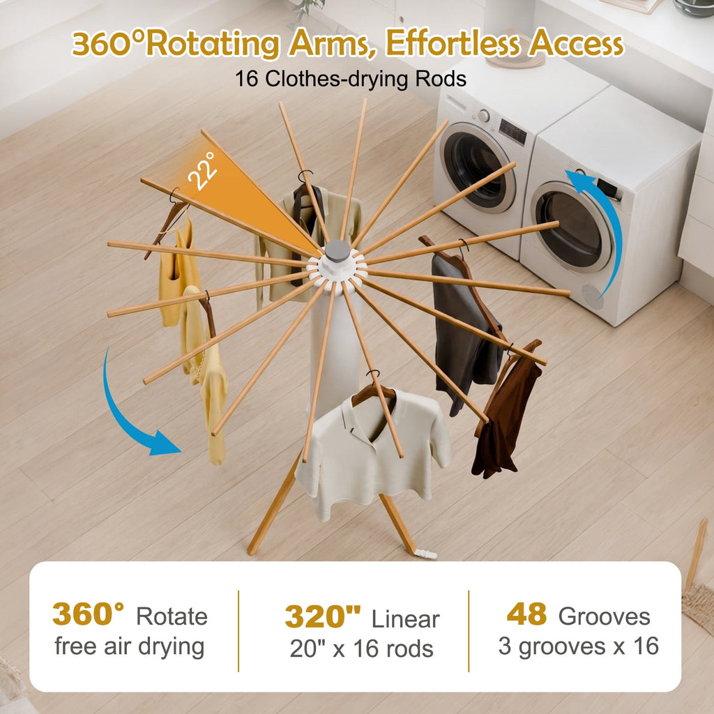 Clothes Drying Rack, Standing Tripod Laundry Drying Rack, Floor Standing Garment Clothes Dryer, Foldable Drying Racks for Laundry, White