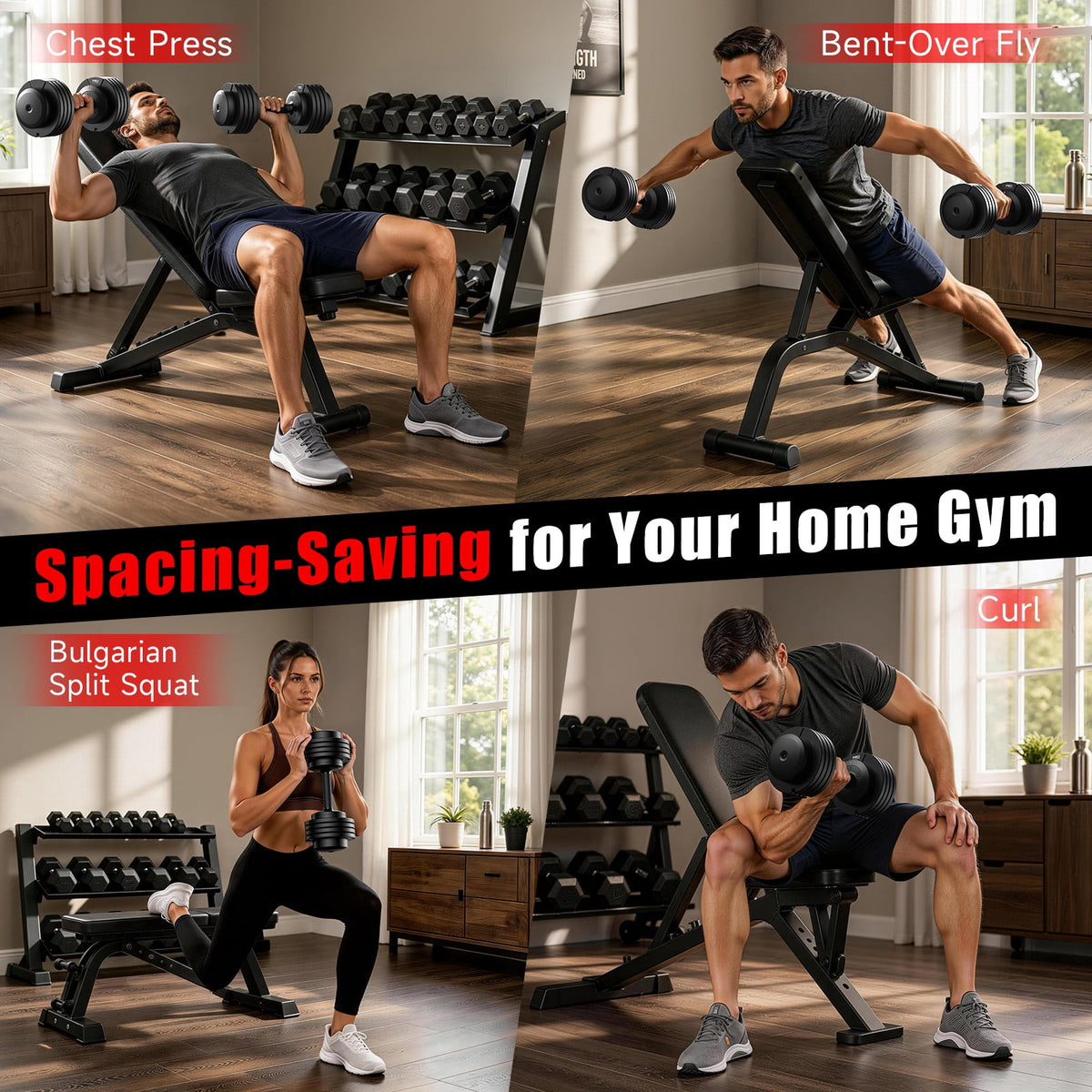 55lb Adjustable Dumbbell,5-in-1 Quick-Select Weights Dumbbell with Non-Slip Handle for Home Gym