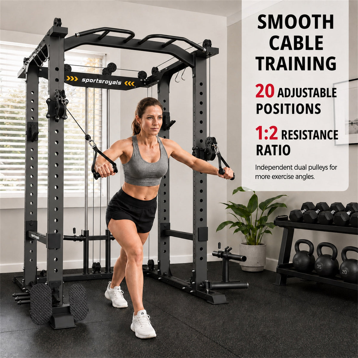 Power Rack, Multi Functional Power Cage with Cable Crossover System, LAT Pulldown, Squat Rack, Pull Up Bar, Dip Station, Home Gym Strength Training Equipment, Black