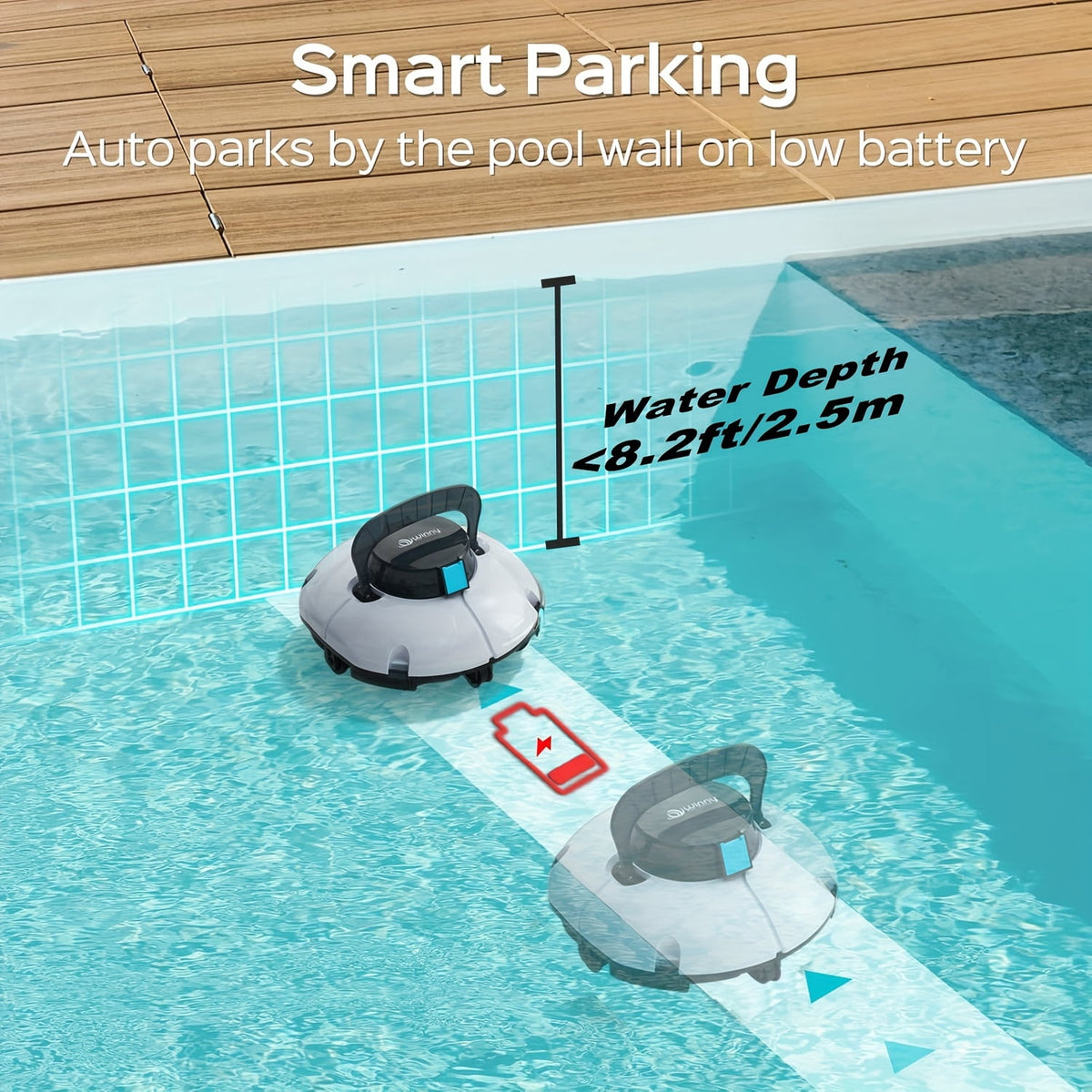 Swimming Pool Robot Vacuum Cleaner, Transparent Design Pool Vacuum with Strong Suction, Suitable for Flat Pools Over 35 Feet, Powerful And Durable