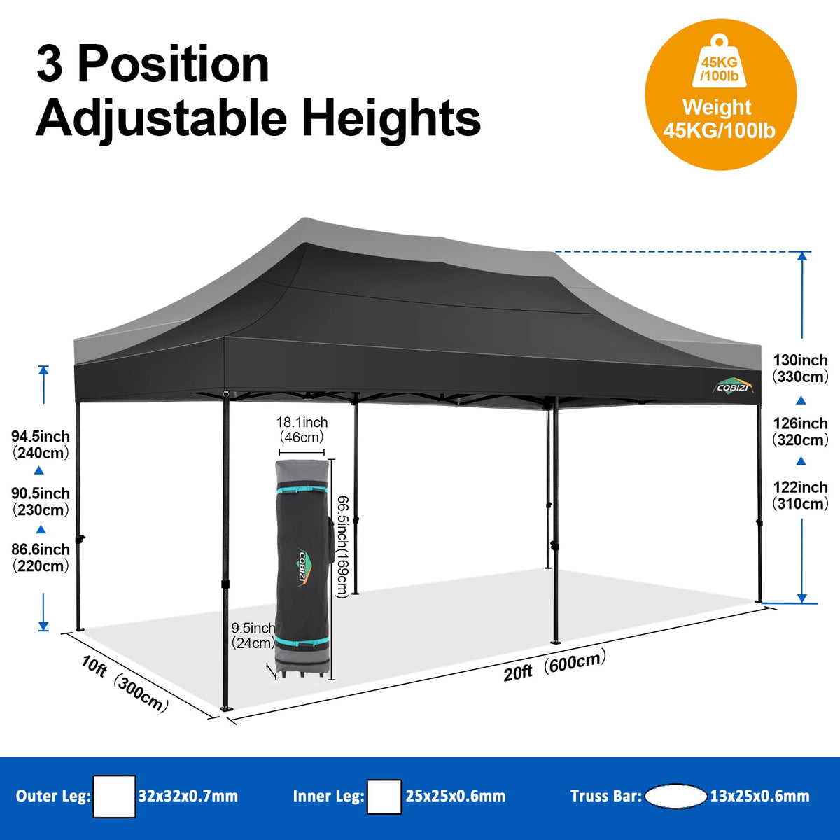 10x20 FT Heavy Duty Pop Up Canopy Tent, Reinforced Frame Holds 220 LBS Per Leg, 6 Removable Sidewalls, Waterproof and Windproof for Backyard, Trade Show, Wedding and Outdoor Party, Black