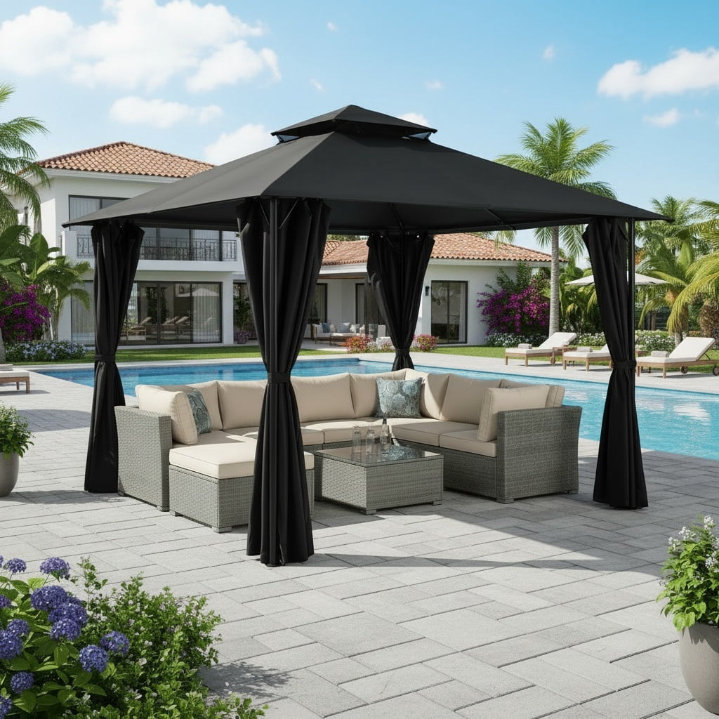 Outdoor Gazebo,10x10 Outdoor Canopy with Removable sidewalls, Shade Tent for Party, Backyard, Patio Lawn & Garden,Black