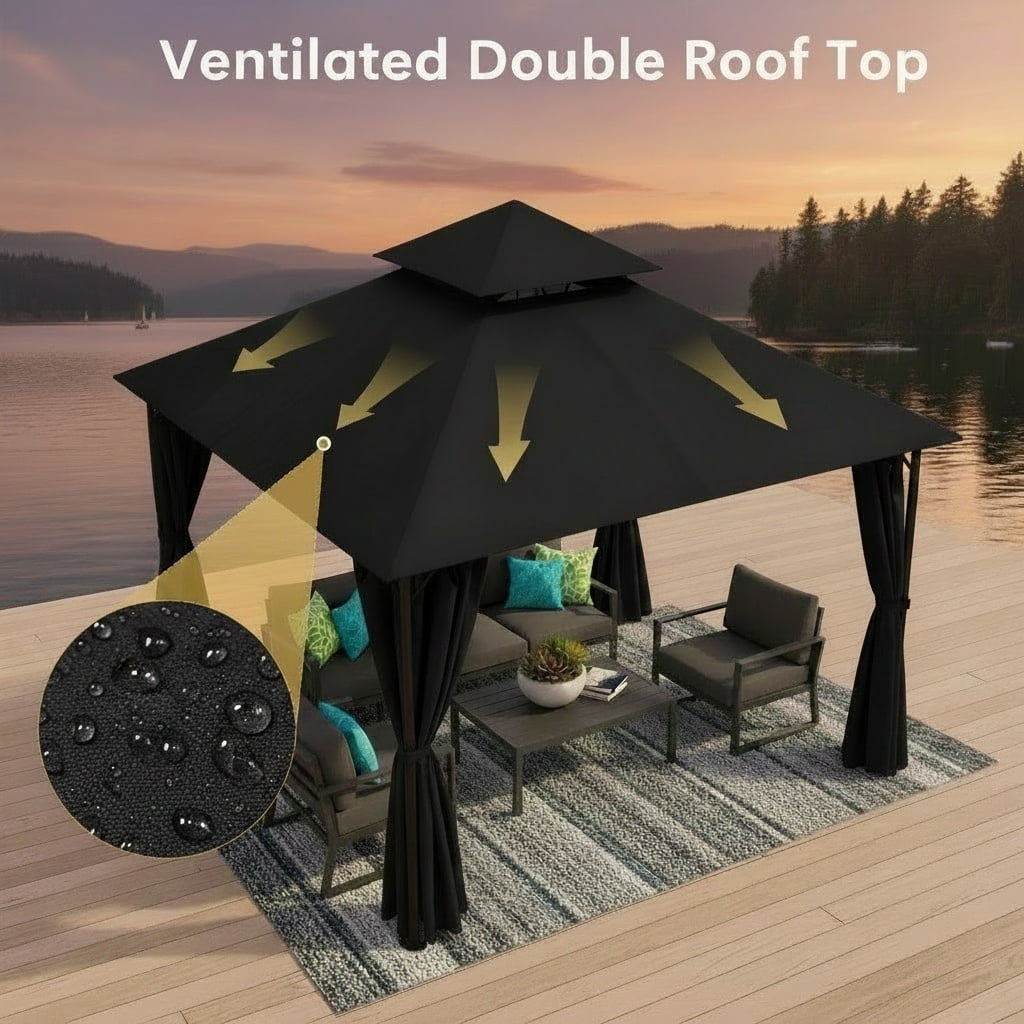 Outdoor Gazebo,10x10 Outdoor Canopy with Removable sidewalls, Shade Tent for Party, Backyard, Patio Lawn & Garden,Black