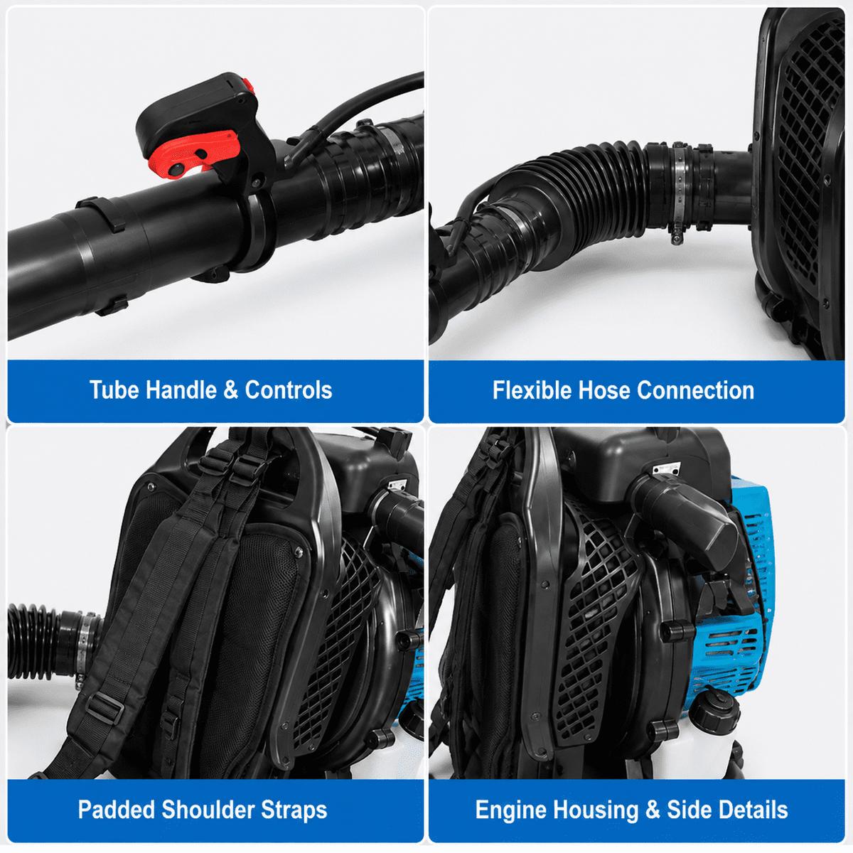 Gas Backpack Leaf Blower, 75.6CC Powerful Engine 2-Cycle Outdoor Leaf Blower with 87M/S Air Speed, High Air Volume, Padded Harness, Long Reach Tube for Yard, Lawn and Debris Cleanup