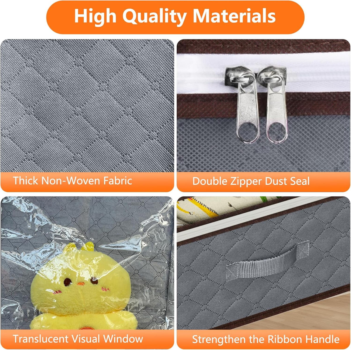 4 Pack 90L Under Bed Storage Containers 4-Pack, Large Capacity Closet Organizers and Storage Bins with Visible Transparent Top & Secure Lids,Grey, Perfect for Storing Clothes, Shoes, Blankets, Pillow