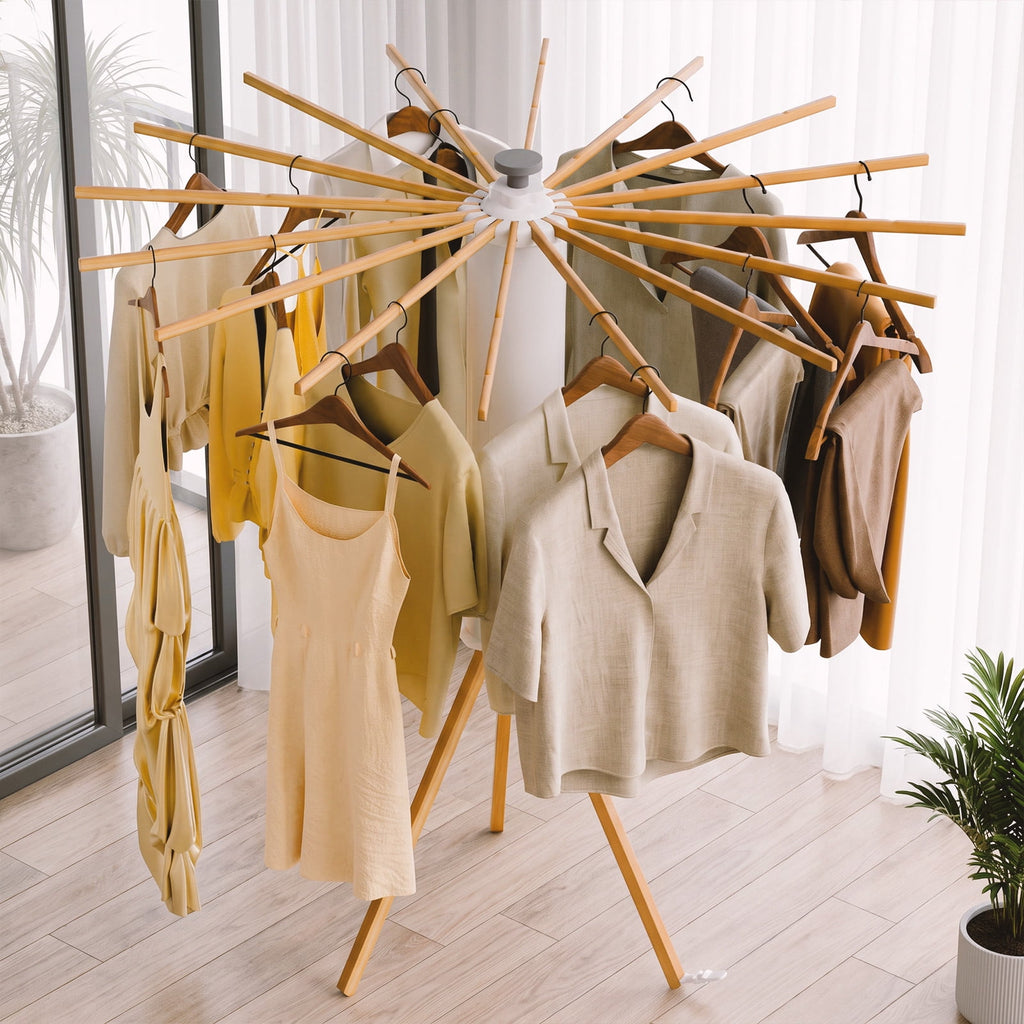 Clothes Drying Rack, Standing Tripod Laundry Drying Rack, Floor Standing Garment Clothes Dryer, Foldable Drying Racks for Laundry, White