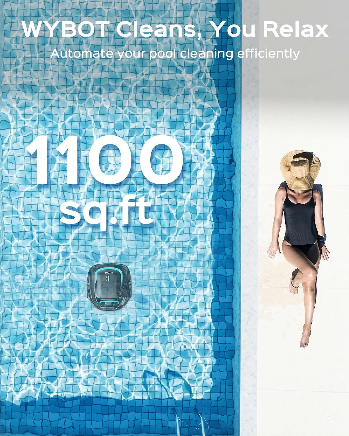 A1 Cordless Robotic Pool Cleaner for Above Ground Pools, Automatic Vacuum with Dual Filters, Strong Suction, LED Indicator