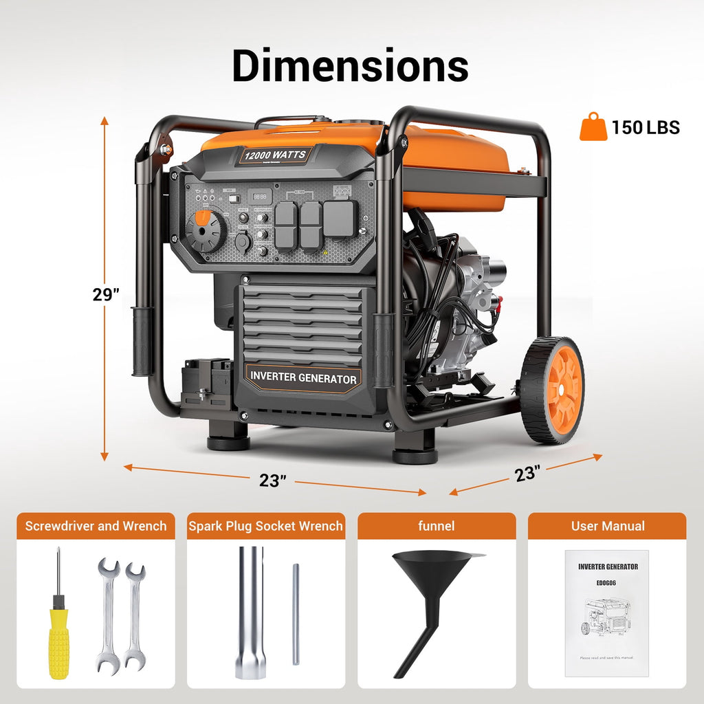 12000-Watt Inverter Generator, Portable Generator Gas Powered with Electric Start for Home Backup, RV Ready