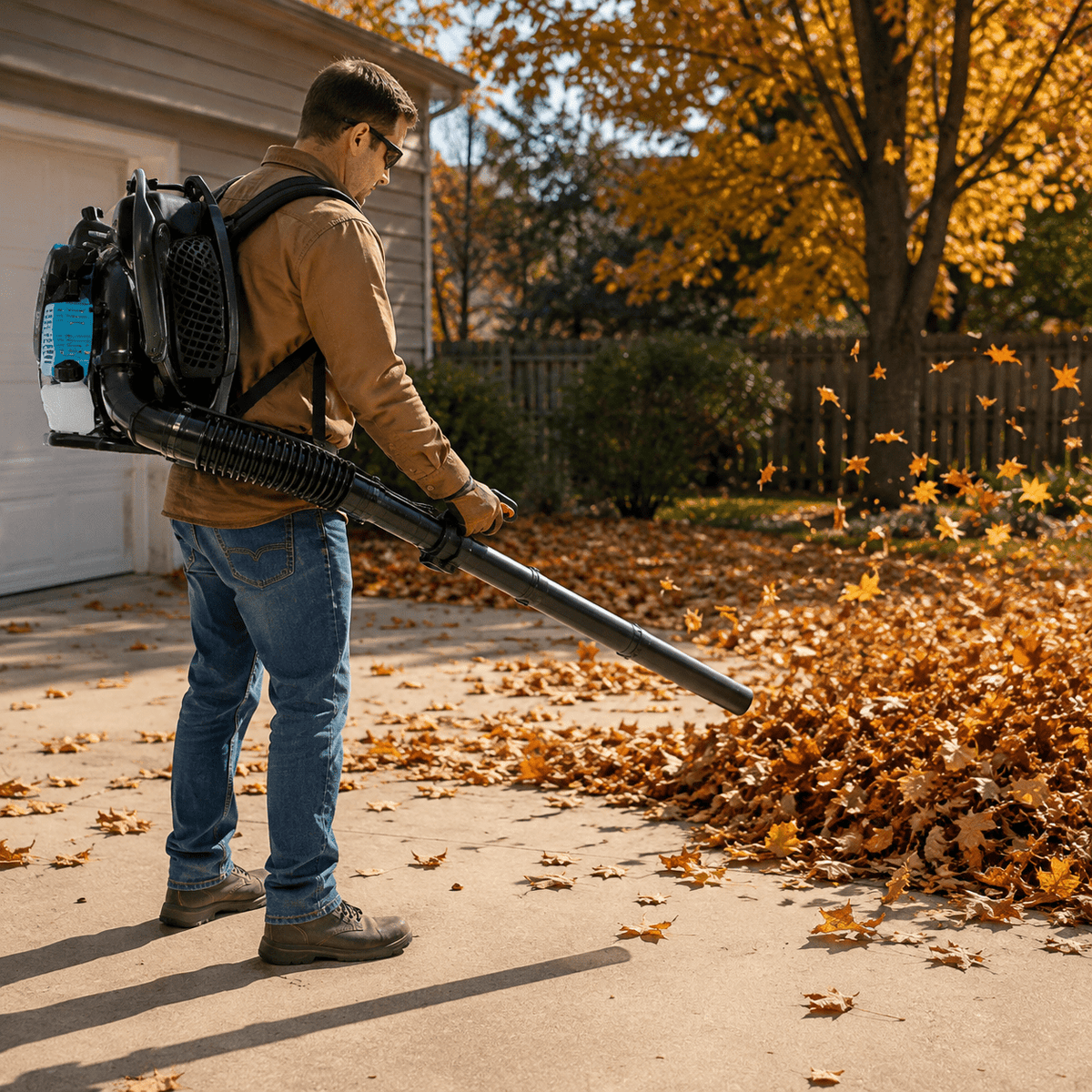 Gas Backpack Leaf Blower, 75.6CC Powerful Engine 2-Cycle Outdoor Leaf Blower with 87M/S Air Speed, High Air Volume, Padded Harness, Long Reach Tube for Yard, Lawn and Debris Cleanup