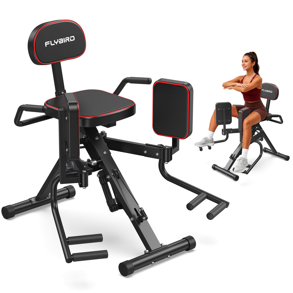 Flybird Series HA1 Hip Abductor Machine & Adductor Machine for Home Gym, Glute & Inner Thigh Trainer with 6 Adjustable Resistance Bands, Dual Foot Bar, Up to 108LBS Resistance