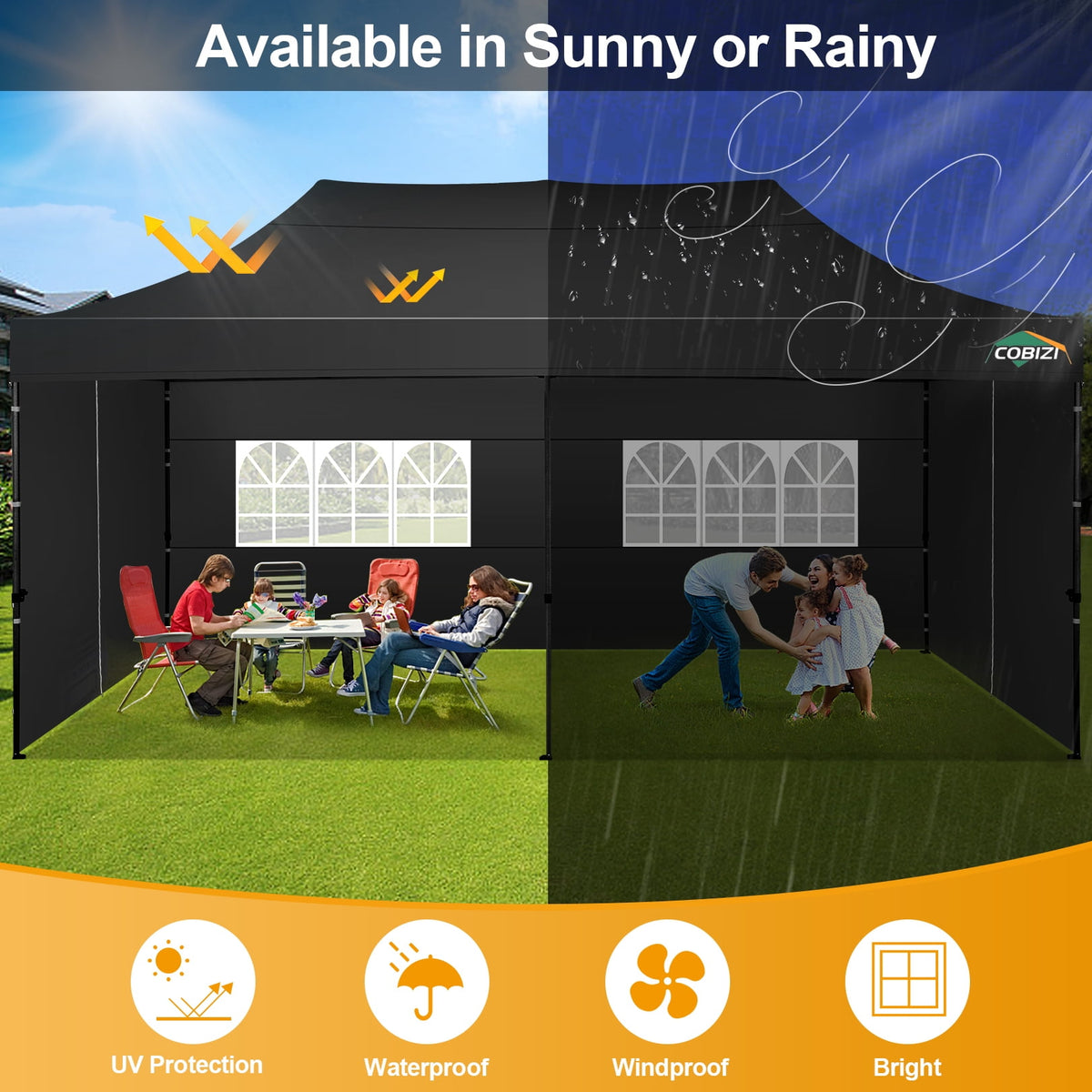 10x20 FT Heavy Duty Pop Up Canopy Tent, Reinforced Frame Holds 220 LBS Per Leg, 6 Removable Sidewalls, Waterproof and Windproof for Backyard, Trade Show, Wedding and Outdoor Party, Black