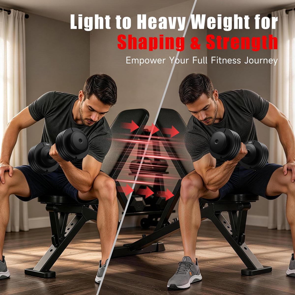 55lb Adjustable Dumbbell,5-in-1 Quick-Select Weights Dumbbell with Non-Slip Handle for Home Gym