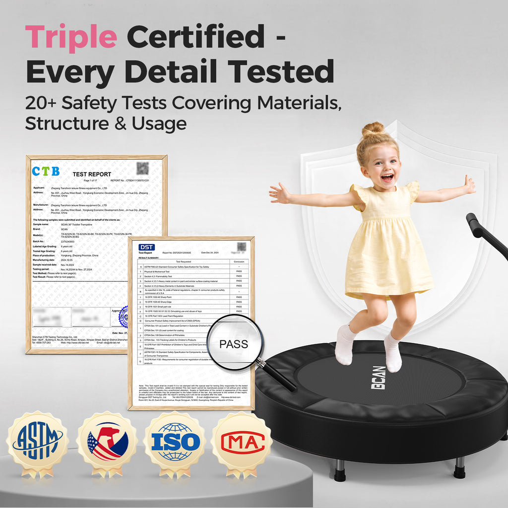 SP1 Spring Trampoline, 36" ASTM Certified Toddler Trampoline with Handle for Kids Ages 1-6, Black