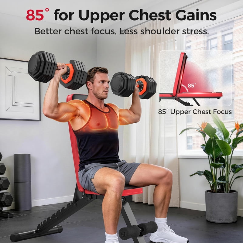 Adjustable Weight Bench with Headrest，Dual-Support Workout Bench with 10 Backrests and 660LBS Weight Capacity