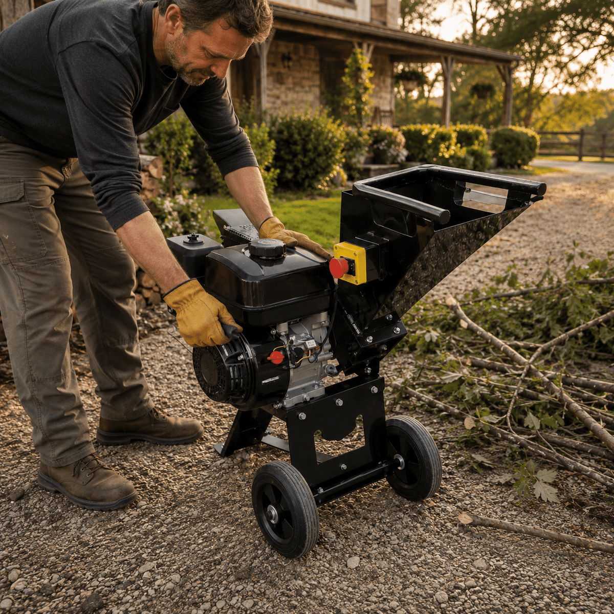 Gas Wood Chipper Machine, Heavy Duty Branch Shredder with High Performance Cutting System, Portable Gas Powered Mulcher for Farm, Property and Landscaping Use