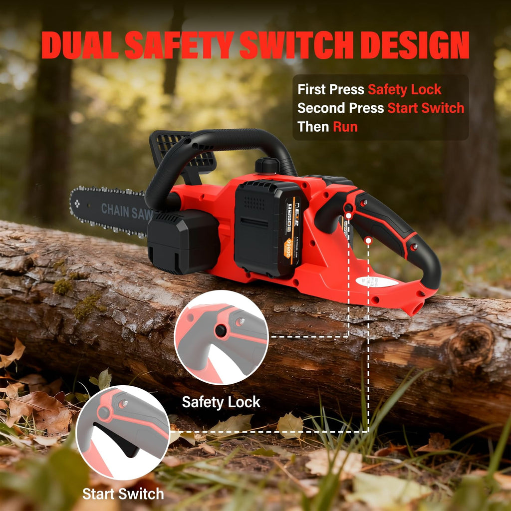 BAOKALER 16 inch Cordless Chainsaw with 42V 2 x 3.0Ah Batteries, 3 Chains and Dual Chargers for Tree Trimming & Wood Cutting